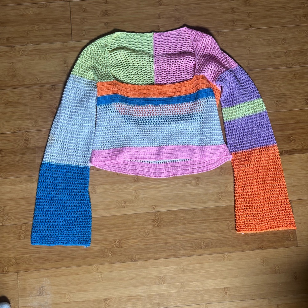 Multi colored crochet sweater, size small!
